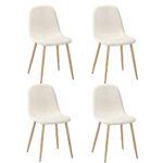 Oikiture 4x Dining Chairs Sherpa White and Wooden - Image 6