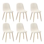 Oikiture 6x Dining Chairs Sherpa White and Wooden - Image 2