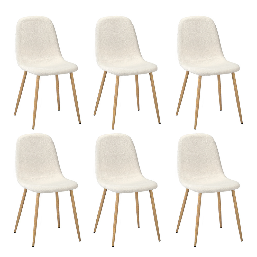 DCH-ECO-SP-WHWD-2PCX3-01 Oikiture 6x Dining Chairs Sherpa White and Wooden - Image 1