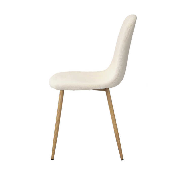 Oikiture 6x Dining Chairs Sherpa White and Wooden - Image 8