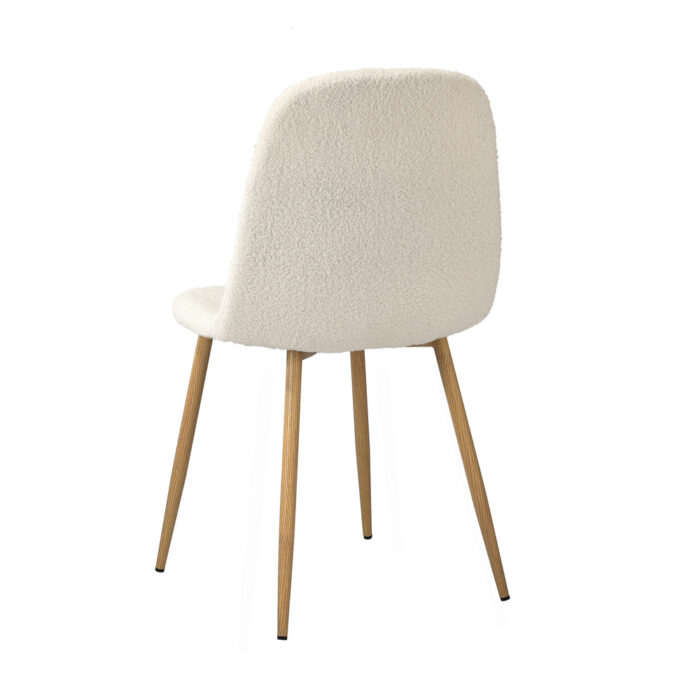 Oikiture 6x Dining Chairs Sherpa White and Wooden - Image 4