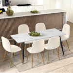 Oikiture 6x Dining Chairs Sherpa White and Wooden - Image 9