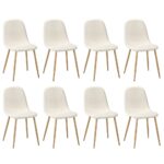 Oikiture 8x Dining Chairs Sherpa White and Wooden - Image 8