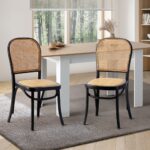 Oikiture 2PCS Dining Chairs Wooden Rattan Black - Image 4