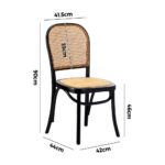 Oikiture 2PCS Dining Chairs Wooden Rattan Black - Image 2