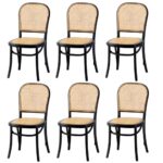 Oikiture 6PCS Dining Chairs Wooden Chairs Rattan Black
