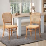 Oikiture 2PCS Dining Chairs Wooden Rattan Beige - Image 6