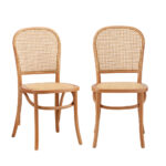 Oikiture 2PCS Dining Chairs Wooden Rattan Beige