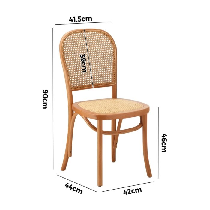 Oikiture 2PCS Dining Chairs Wooden Rattan Beige - Image 3
