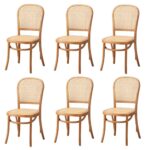 Oikiture 6PCS Dining Chairs Wooden Chairs Rattan Natural