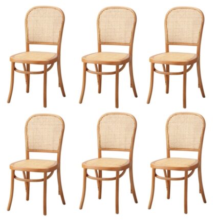 Oikiture 6PCS Dining Chairs Wooden Chairs Rattan Natural