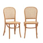 Oikiture 6PCS Dining Chairs Wooden Chairs Rattan Natural - Image 4