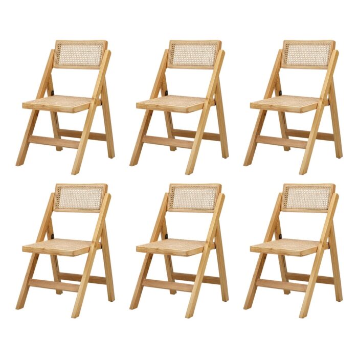 Oikiture 6x Dining Chairs Folding Rattan Chair Wooden - Image 7