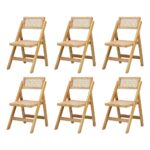 Oikiture 6x Dining Chairs Folding Rattan Chair Wooden