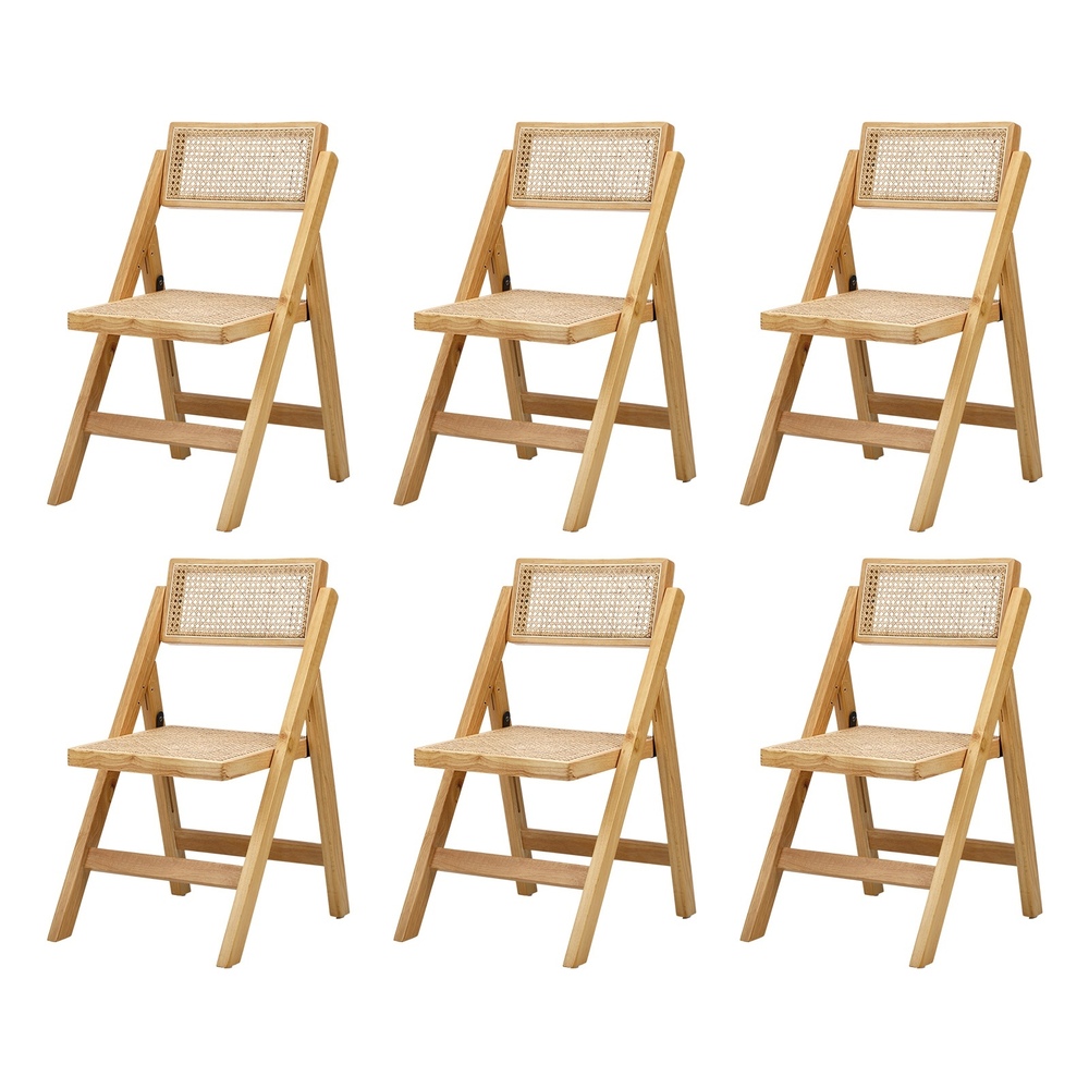 DCH-FJ-FOLD-WD-2PCX3-01 Oikiture 6x Dining Chairs Folding Rattan Chair Wooden - Image 1