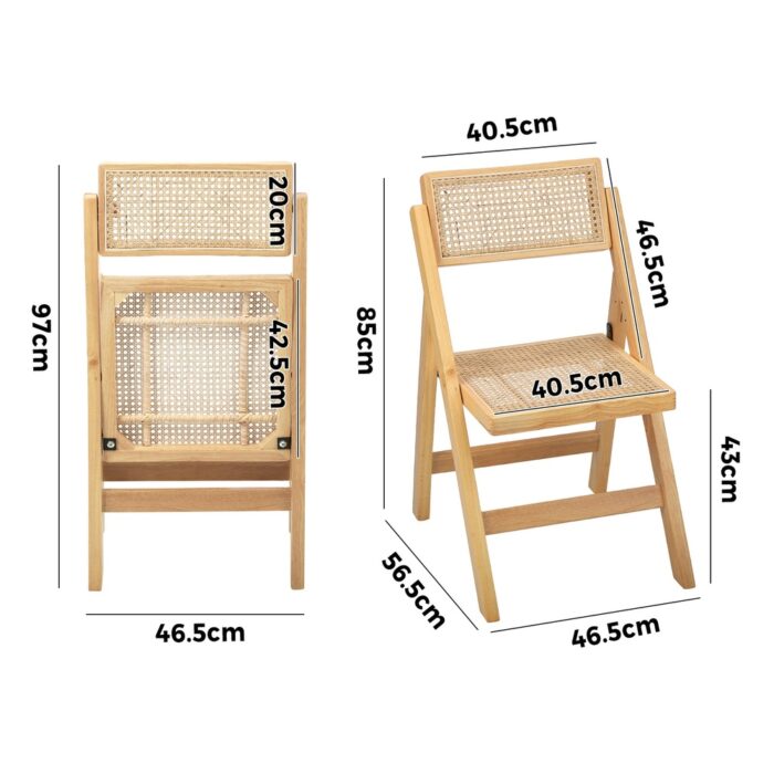 Oikiture 6x Dining Chairs Folding Rattan Chair Wooden - Image 2