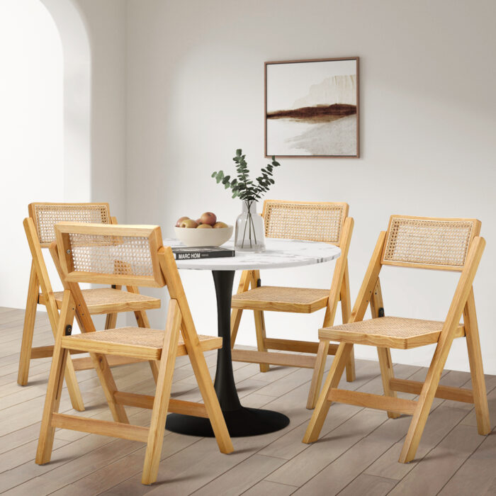 Oikiture 6x Dining Chairs Folding Rattan Chair Wooden - Image 4