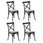 Oikiture 4PCS Crossback Dining Chair Ratan Seat Black