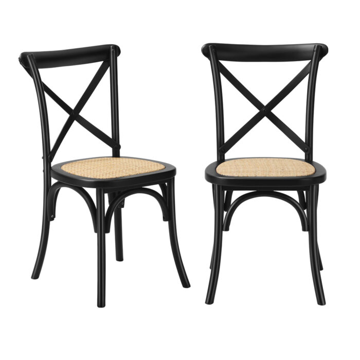 Oikiture 4PCS Crossback Dining Chair Ratan Seat Black - Image 2