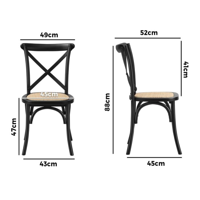 Oikiture 4PCS Crossback Dining Chair Ratan Seat Black - Image 6