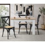 Oikiture 4PCS Crossback Dining Chair Ratan Seat Black - Image 4