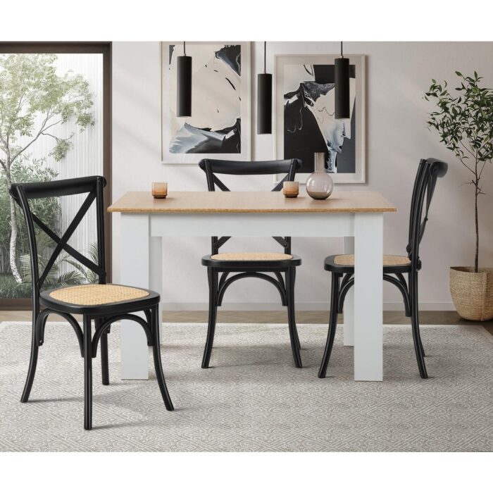 Oikiture 4PCS Crossback Dining Chair Ratan Seat Black - Image 4