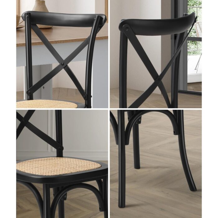 Oikiture 4PCS Crossback Dining Chair Ratan Seat Black - Image 5