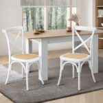 Oikiture 2PCS Crossback Dining Chair Solid Wood Ratan Seat White - Image 9