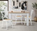 Oikiture 2PCS Crossback Dining Chair Solid Wood Ratan Seat White - Image 8
