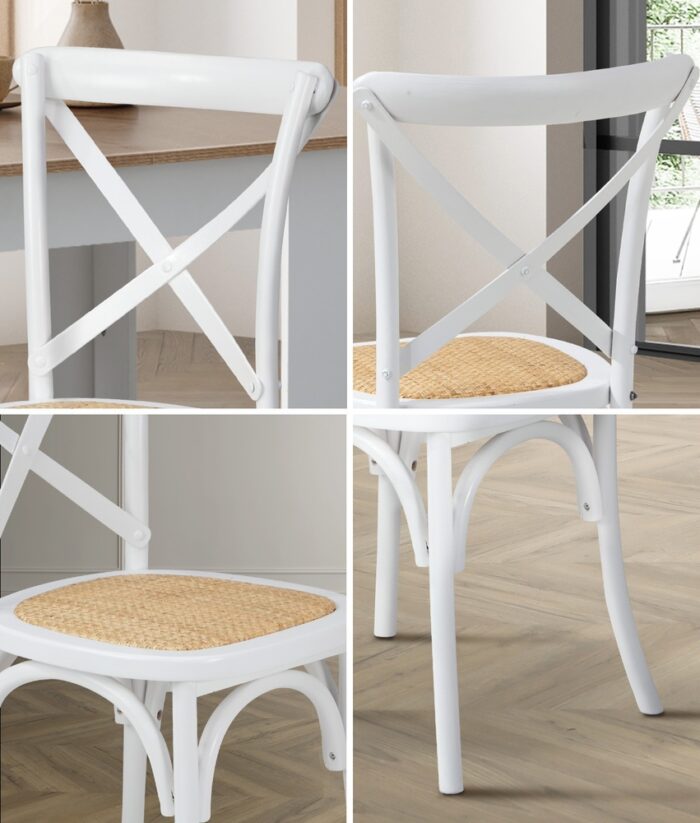 Oikiture 2PCS Crossback Dining Chair Solid Wood Ratan Seat White - Image 5