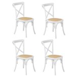 Oikiture 4PCS Crossback Dining Chair Ratan Seat White
