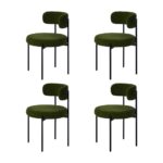 Oikiture 4x Dining Chair Round Boucle Seats Backrest Green
