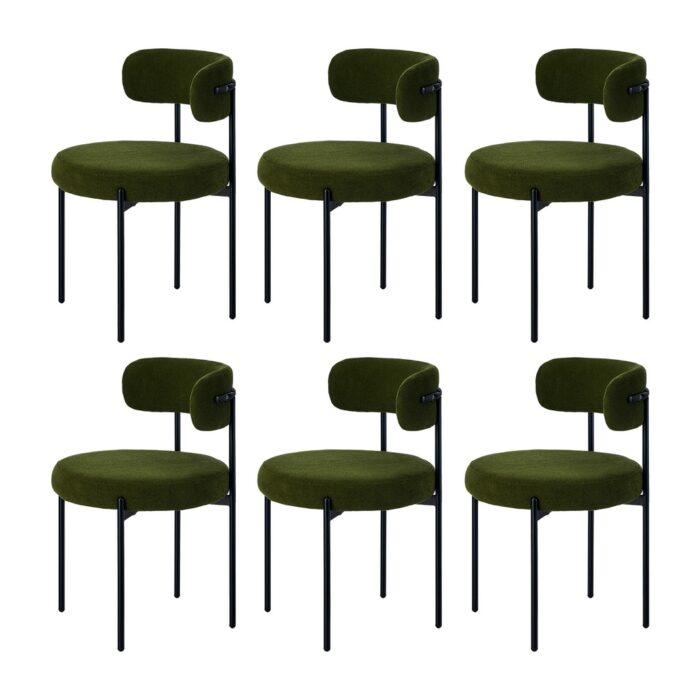 Oikiture 6x Dining Chair Round Boucle Seats Backrest Green - Image 4