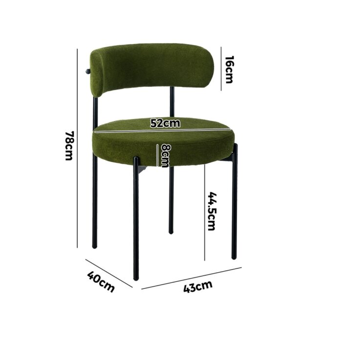Oikiture 6x Dining Chair Round Boucle Seats Backrest Green - Image 2