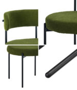 Oikiture 6x Dining Chair Round Boucle Seats Backrest Green - Image 3