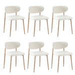 Oikiture 6x Dining Chairs Boucle Fabric Wood&White - Image 6