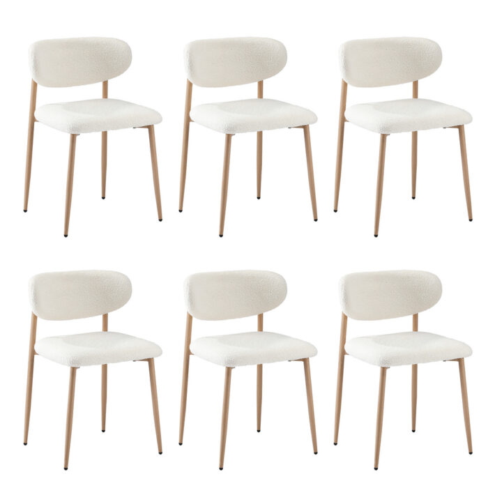 Oikiture 6x Dining Chairs Boucle Fabric Wood&White - Image 6