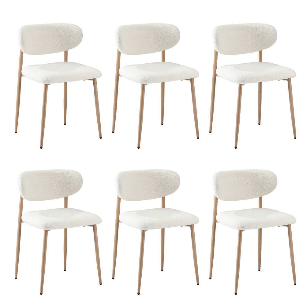 DCH-HD-SPA-WDWH-2PCX3-01 Oikiture 6x Dining Chairs Boucle Fabric Wood&White - Image 1