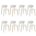 Oikiture 8x Dining Chairs Boucle Fabric Wood&White - Image 4