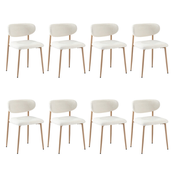 Oikiture 8x Dining Chairs Boucle Fabric Wood&White - Image 4