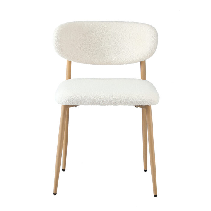 Oikiture 8x Dining Chairs Boucle Fabric Wood&White - Image 7