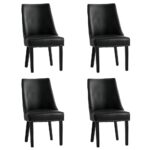 Oikiture 4PCs PU Leather Dining Chair Padded Seat Winglet Design Black - Image 7
