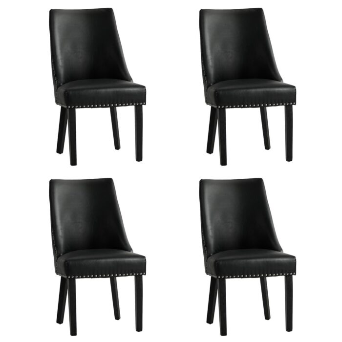 Oikiture 4PCs PU Leather Dining Chair Padded Seat Winglet Design Black - Image 7