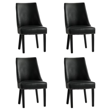 Oikiture 4PCs PU Leather Dining Chair Padded Seat Winglet Design Black