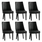 Oikiture 6PCs PU Leather Dining Chair Padded Seat Winglet Design Black - Image 4