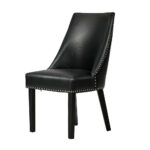 Oikiture 6PCs PU Leather Dining Chair Padded Seat Winglet Design Black - Image 3