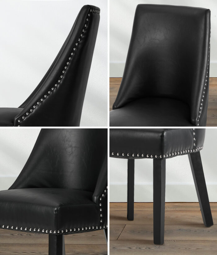Oikiture 6PCs PU Leather Dining Chair Padded Seat Winglet Design Black - Image 5