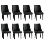 Oikiture 8PCs PU Leather Dining Chair Padded Seat Winglet Design Black - Image 2