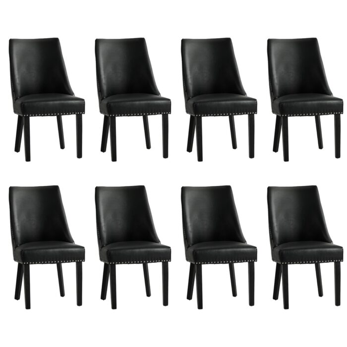 Oikiture 8PCs PU Leather Dining Chair Padded Seat Winglet Design Black - Image 2