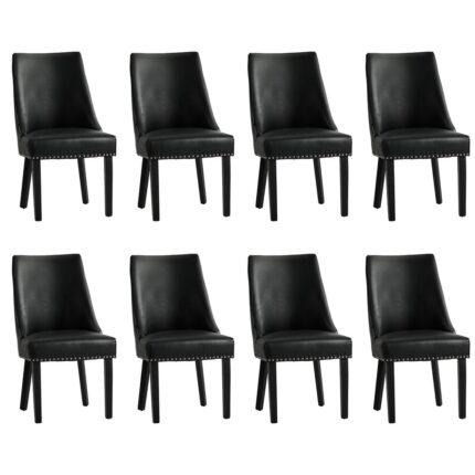 Oikiture 8PCs PU Leather Dining Chair Padded Seat Winglet Design Black